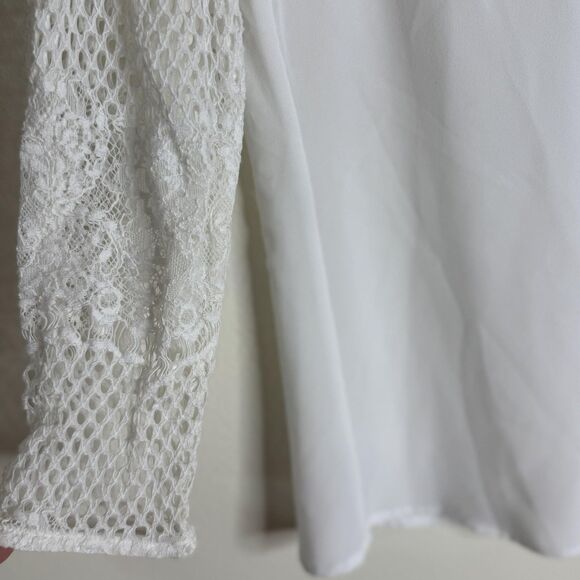Cache Top Womens Medium Lace Mesh Sheer Long Sleeve Romantic Blouse Elegant - Picture 2 of 12